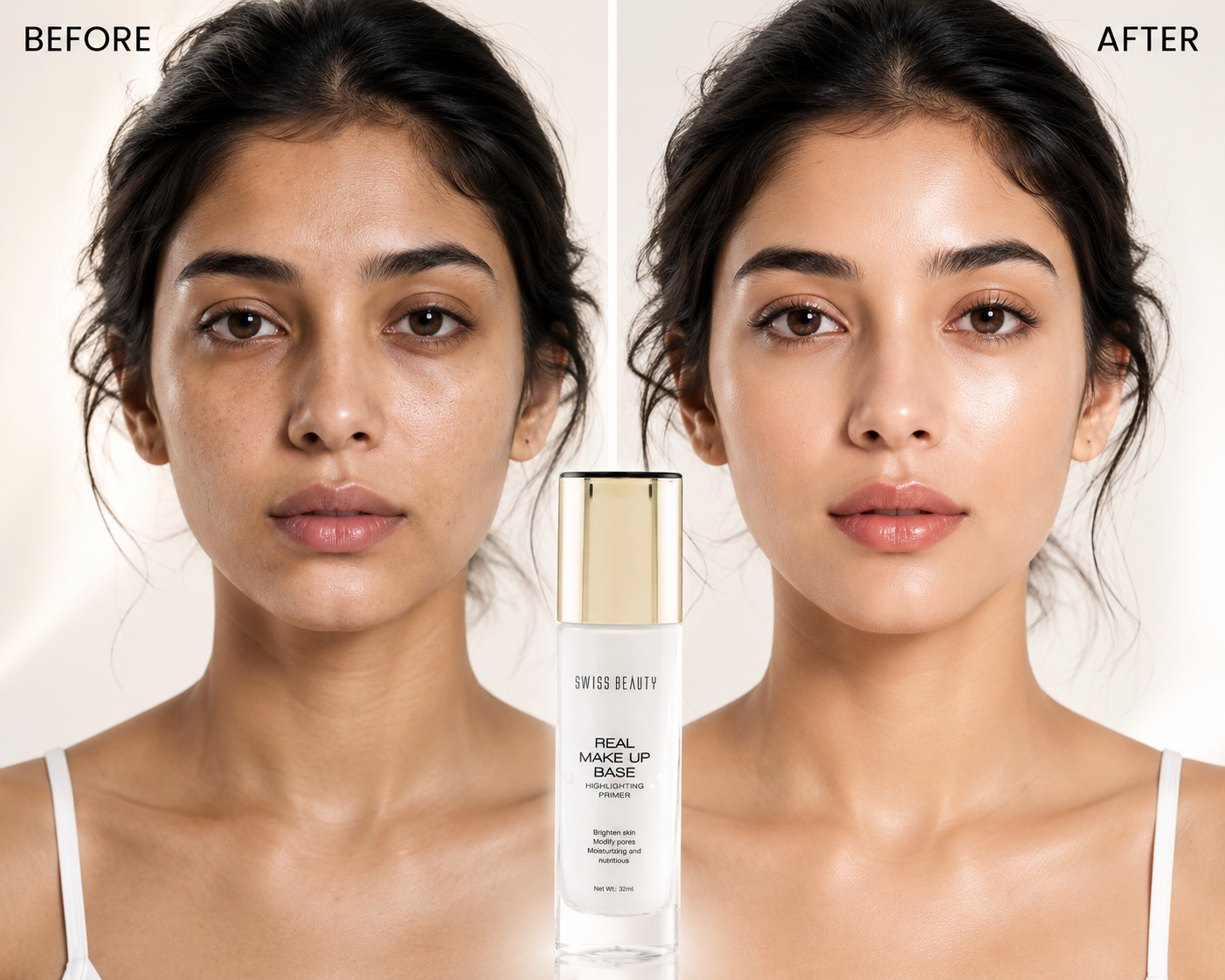 Swiss Beauty Real Make-Up Base Highlighting Primer – Natural Tint | Hydrating Glow | Smooth Makeup Base | 32ml